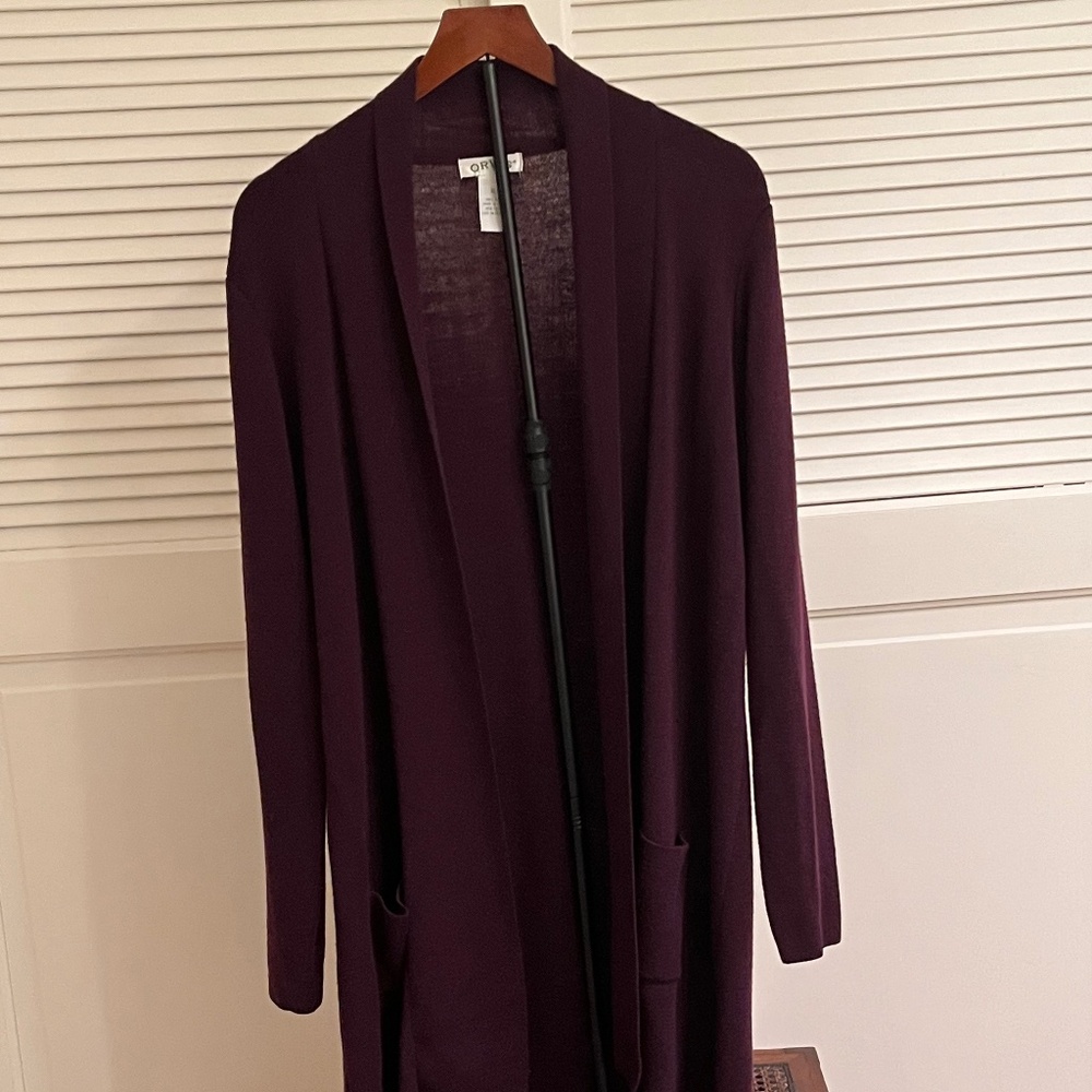 Orvis Burgundy Merino Wool Open-Front Cardigan XL - Picture 2 of 5